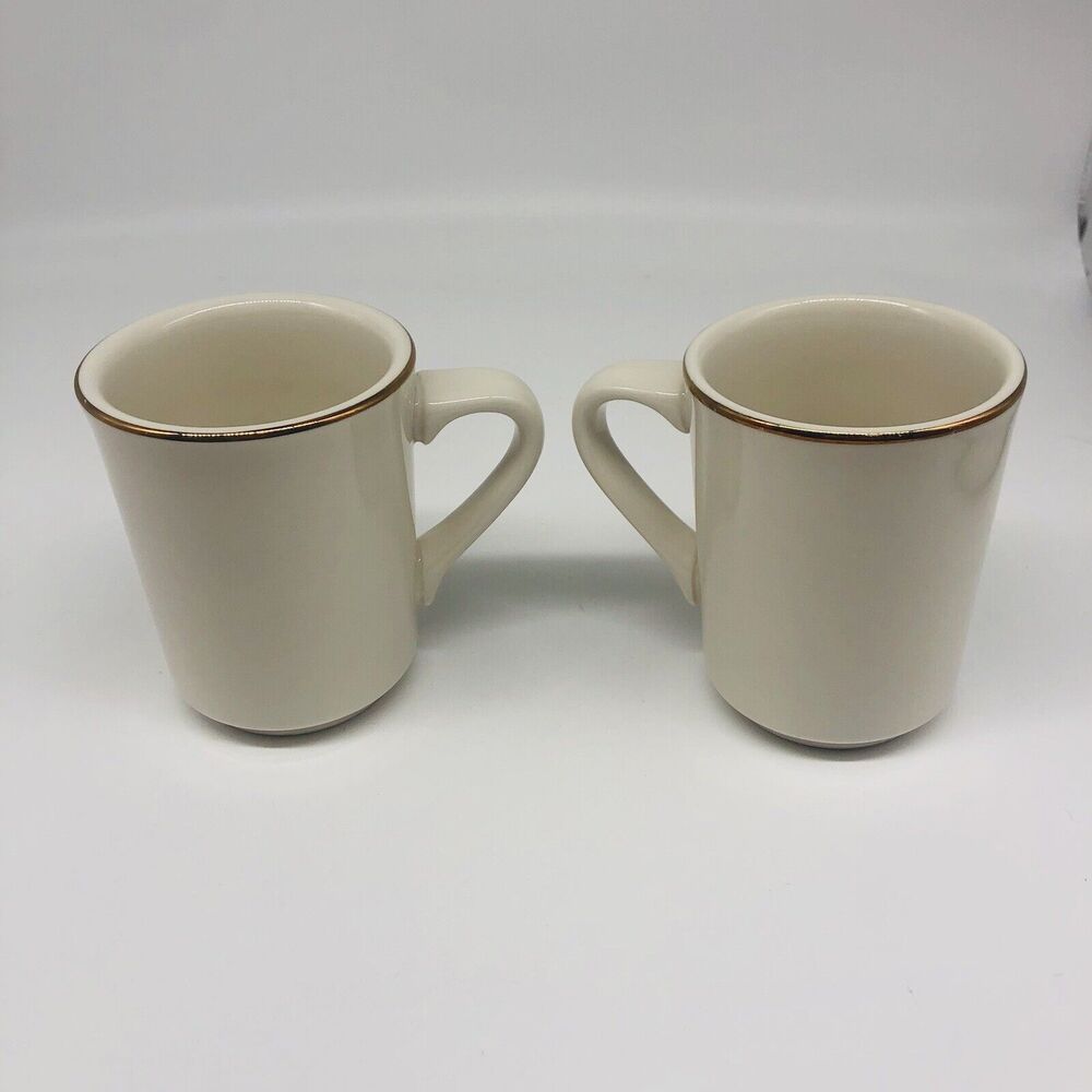 2 HOMER LAUGHLIN WHITE COFFEE MUGS Cups Restaurant Ware With Gold Rims,LeadFree